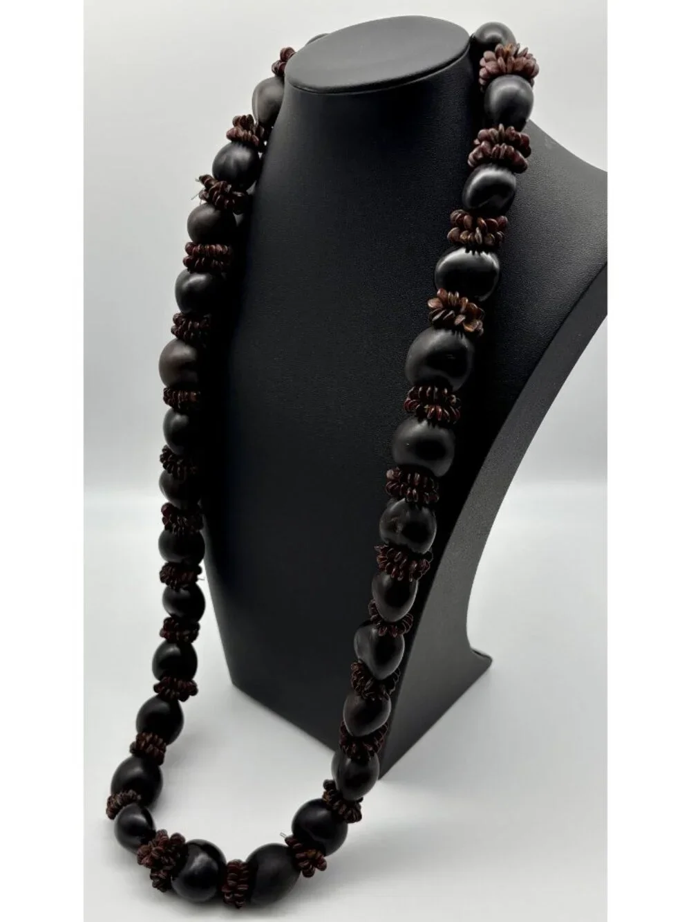 Vintage Hawaiian Lei Kukui Nut And Seeds Necklace With Ribbon Closure, Hand-Made - Picture 10 of 16